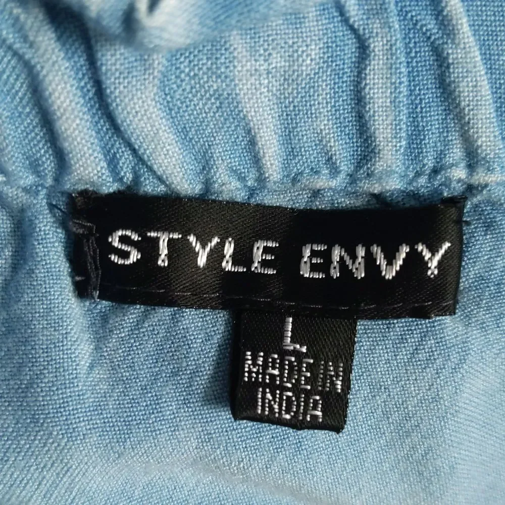 Style Envy rayon off the shoulder blouse, chambray blue, soft & comfy L - Picture 5 of 7